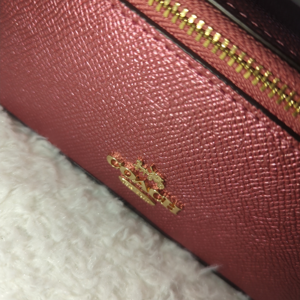 Coach leather Vanity Bag Pink Shimmer Gold Travel Jewelry Case Cosmetic Perfect - Picture 3 of 8